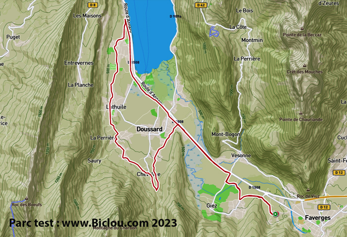 Carte parcours v&eacute;lo du claudio de la faverges, parcours test en favergie