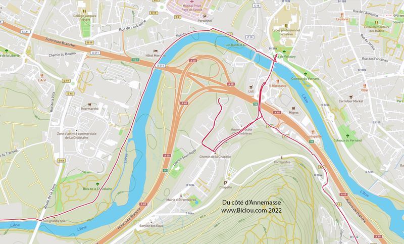 A la recherche de la passerelle cyclable ; Annemasse 2022 : en fait elle est �&nbsp; Collonges