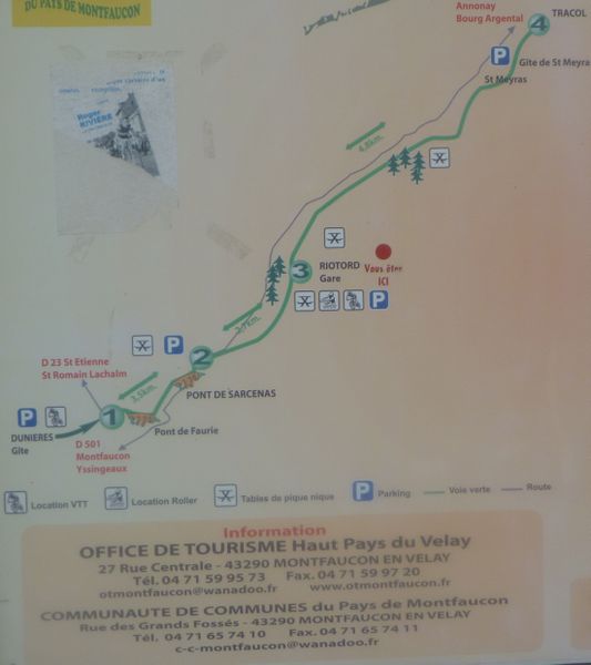 Schema de la piste cyclable ou voie verte de Tracol Riotord Dunieres en 2010