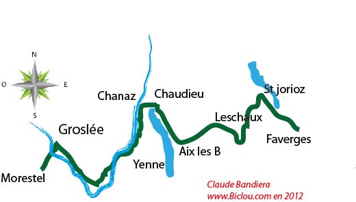 Carte du parcours v&eacute;lo de Faverges Bauges Morestel