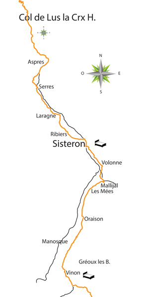carte de : balade &agrave; bicyclette de Lus la croix haute &agrave; par la vall�e de Buech, Vernon en 2015