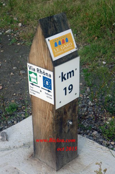 Balisage Eurovélo8 et ViaRhôna sur voie dite verte Gallician Aigues Mortes 2015