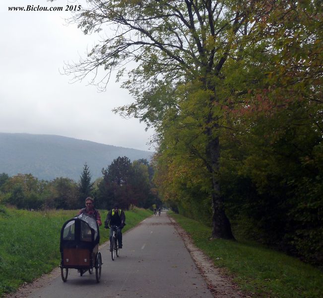 Vélo Cargo sur la piste cyclable Annecy