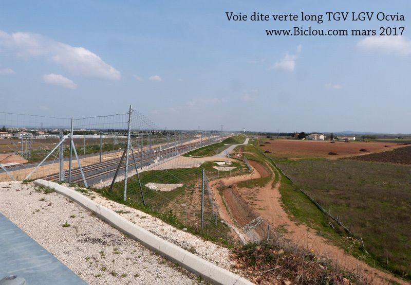 Claudio a bien dénicher : La Voie dite verte le long de la ligne TGV LVG Ocvia mars 2017, ici à Manduel (Gard)