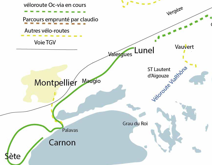 carte bamb&eacute;e &agrave; bicyclette Lunel Carnon S&egrave;te en 2017 par claudio de la faverges