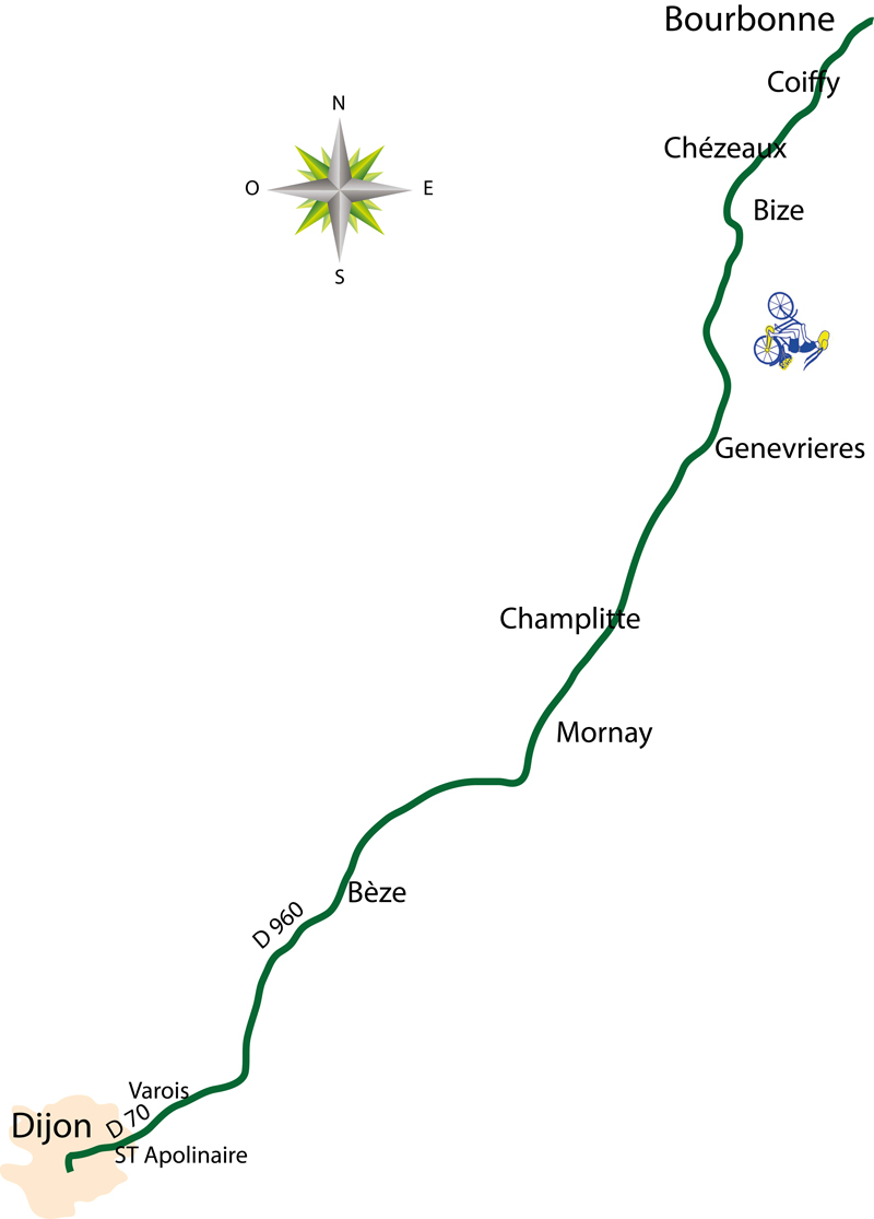 Carte bambée à Bicyclettes le long de la  Meuse en 2019 sortie de Dijon