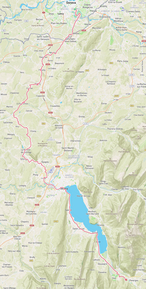 carte parcours gen�ve annecy  by bike 2022 par claudio de la faverges 