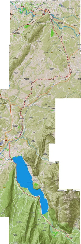 Carte cycliste de Faverges à Genève par Annecy Groisy La Roche sur Foron Reignier Annemasse (2025)