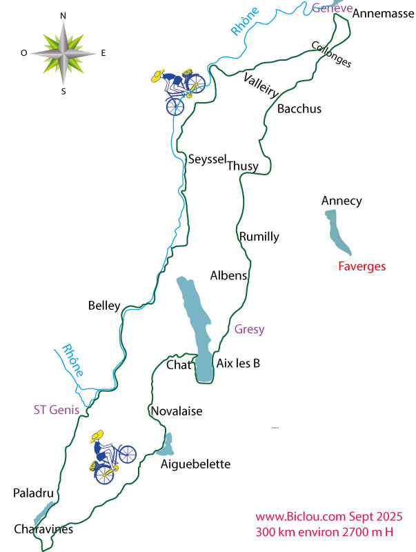 carte Bambée cycliste 2025 sur la vélo-route des lacs de Savoie