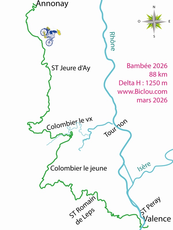 Carte étape cycliste Annonay Valence 89 km