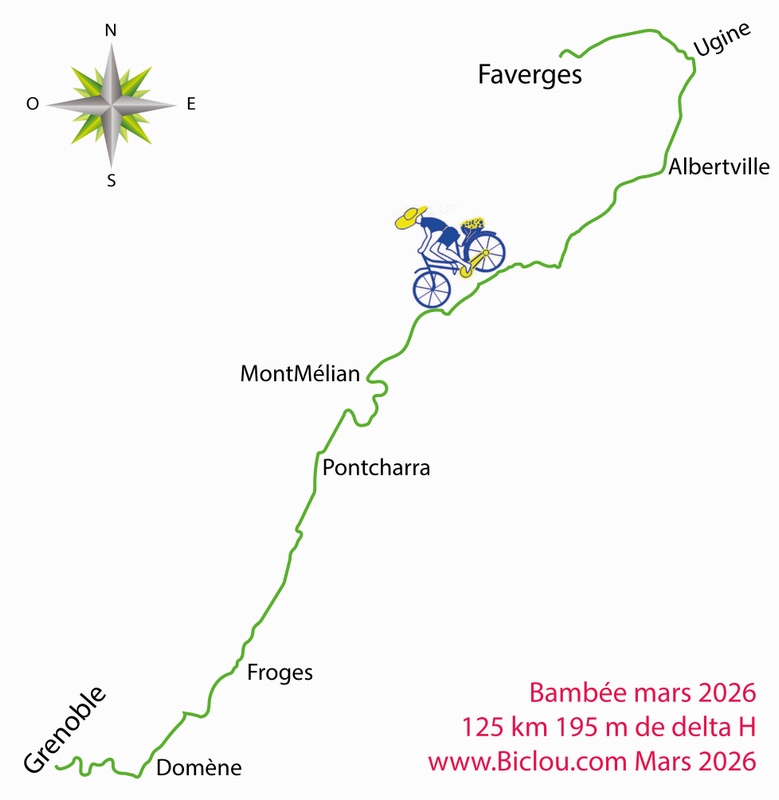 Carte cycliste de Faverges à Grenoble (mars 2026)