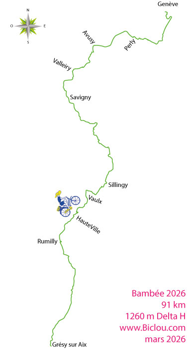 Carte cycliste de Aix les bains à Genève par Rumilly et l'albanais