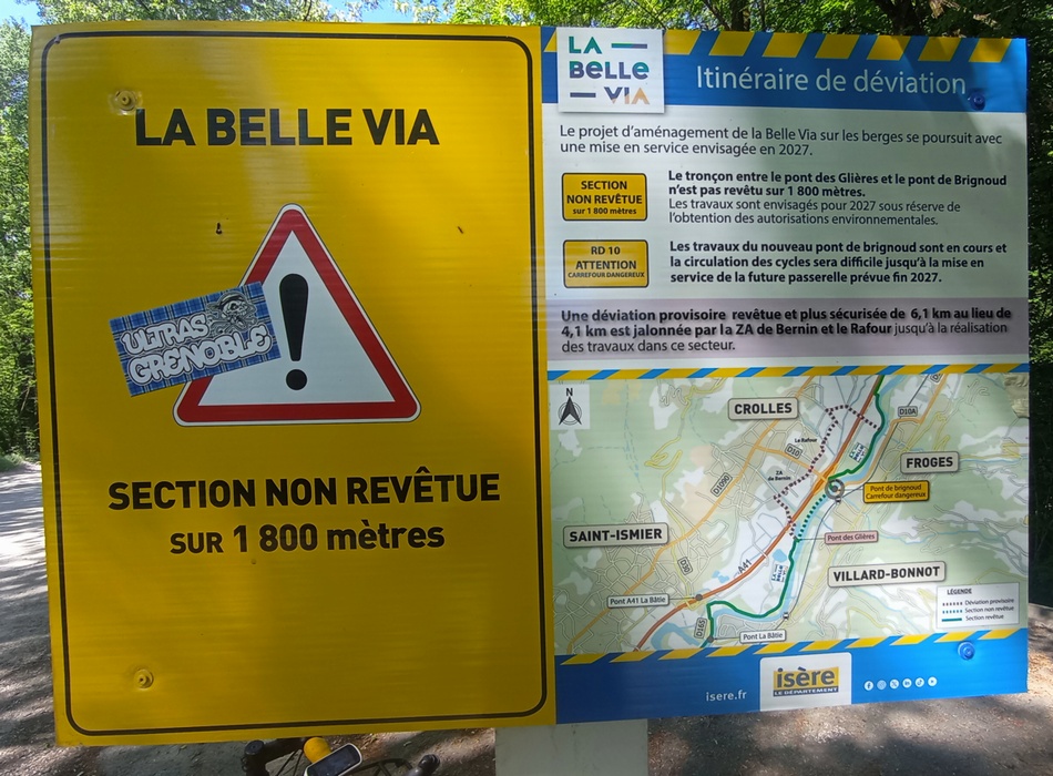 Travaux et nouveau parcours sur Belle-Via v-63 peu avant Grenoble