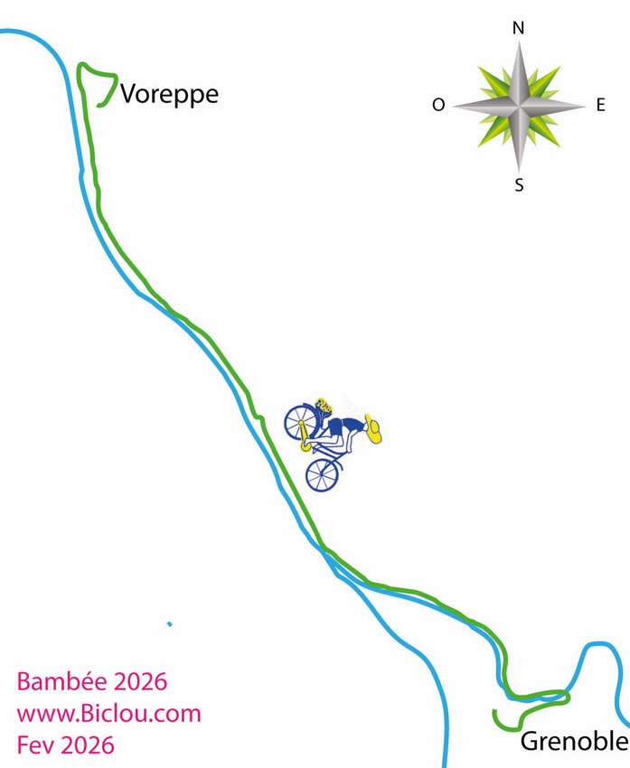 Carte Etape 8 : Voreppe Grenoble, 20 km , sur vélo route V-63