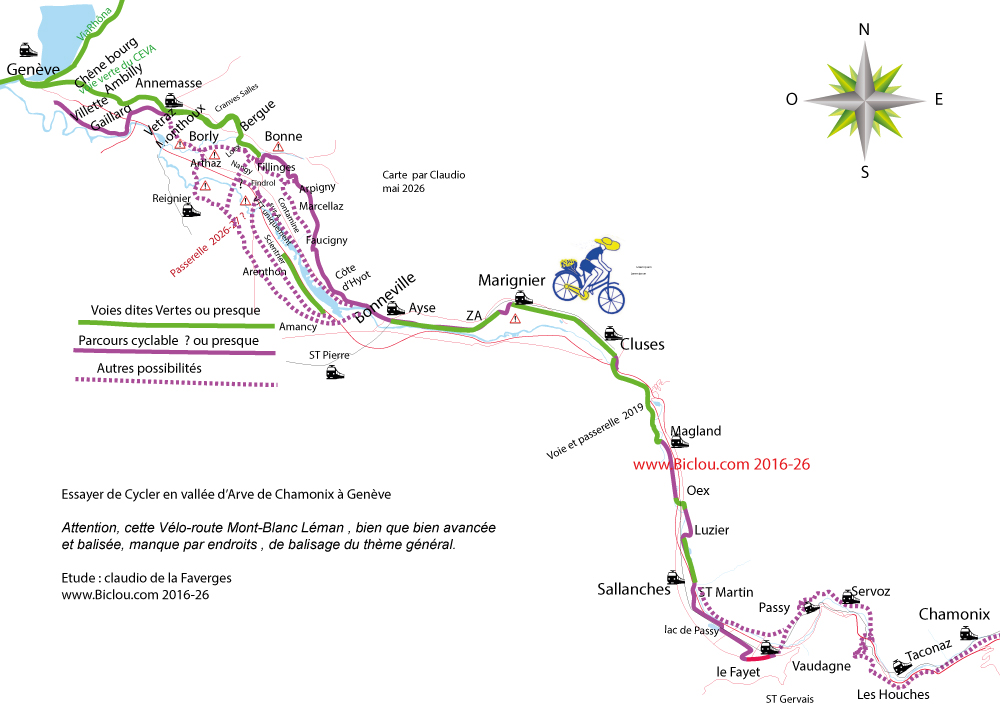 Voie verte : carte sch&eacute;matique des voies vertes et cyclables en vallée d'arve 2013