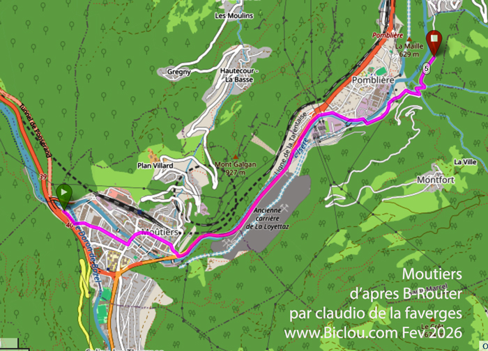 Arrivée à Moutiers zentrum, vélo-route ? balises ? à l'instinct donc .. parcours ..