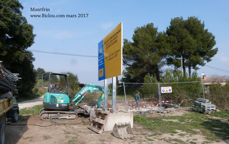 Travaux débutés en mars 2017 à Montfrin sur ViaRhôna, liaison vers pont du Gard